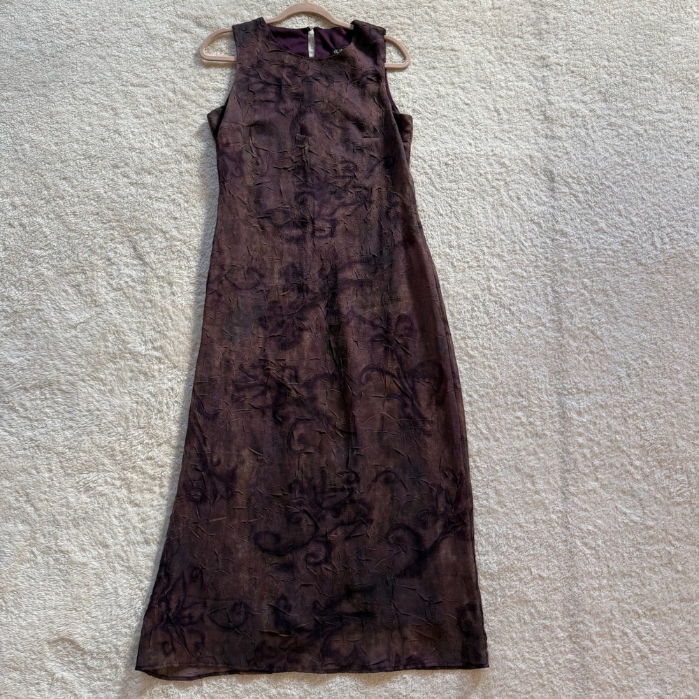 Helene Blake Maxi Dress 7/8 Purple Brown Crinkle Romantic Whimsigoth Made in USA
